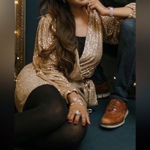 Gold sequin dress with balloon sleeves- MAIAMI